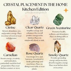 Crystal Placement in the home: Kitchen Edition . . . . . . . . . #wiccansofinstagram #witchlife #witchesofinstagram #witch #witchcraft #wicca #wiccan #pagan #spiritual #spiritualawakening #Spirituality #witchessociety #witchytips #magic #babywitch #beginnerwitch #witchy #witchesoftiktok #witchtok #crystals #crystalmagic #crystalplacement Witch Resources, Crystal Placement, Goddess Magic, Crystal Tips, Crystal Witch, Energy Cleansing, Witch Spirituality, Spiritual Journals, Earth Gift