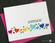 a birthday card with hearts and leaves on it