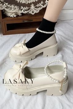 Lasaky - Stylish Womens Flat Slip-On Shoes Featuring a Sophisticated Chunky Heel and Exquisite Ankle Chain Embellishment Shoes Dressing, Buckle Outfits, Women's Slip On Shoes, Ankle Chain, Dressing Style, Pink Girly Things, Pu Heels, Girly Shoes, Shoe Sole