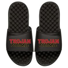 Show off your team spirit when you get these USC Trojans Football Stacked Slide Sandals from ISlide. Martinsville Speedway, Usc Trojans Football, Trojans Football, Argentina Football, Ucf Knights, Custom Slides, Bar Logo, Youth Football, Usc Trojans