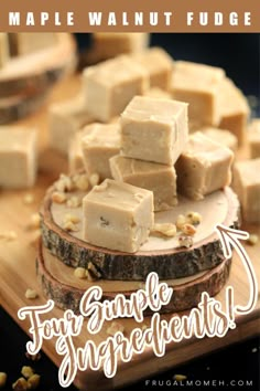 some pieces of food sitting on top of a wooden cutting board