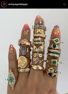 Gold Inspo, Chunky Jewellery, Y2k Rings, Nails Jewelry, Piercing Inspo, Piercings Jewelry