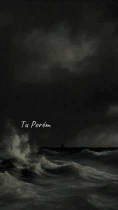 a boat in the ocean under a dark sky with words written on it that read tu porecin