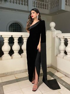 Black Velvet Evening Dresses One Shoulder Long Cape Sleeve Slit Women Prom Dress Party Wear Formal Gown on Storenvy Evening Dresses One Shoulder, Prom Dresses Long Black, Dress Party Wear, Velvet Evening Dress, Long Cape, Black Dresses Classy, Black Evening Gown, Satin Evening Dresses, Womens Prom Dresses