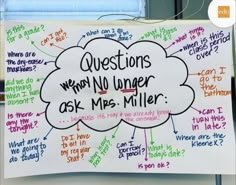 a white board with writing on it that says questions were not under ask mes - miller