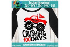 a red and black shirt with an image of a monster truck on it