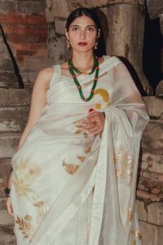 Shop for Label Earthen Ivory Handwoven Organza Silk Chaandni Embroidered Saree With Blouse for Women Online at Aza Fashions Label Earthen, Ivory Saree, Embroidered Saree, Sequin Embroidery, Luxury Sale, Blouse For Women, Sequins Embroidery, Saree With Blouse, Blouse Online