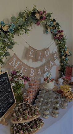 Eid decor set up dessert table Chand Raat Party Ideas, Eid House Decoration Ideas, Eid Setup Ideas, Ramadan Iftar Decor, Eid House Decoration, Eid Inspo 2024, Eid Set Up, Iftar Decorations, Eid Diy Decorations