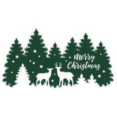 christmas trees and deers with merry lettering