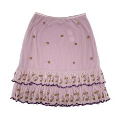 Vintage Y2k Purple Pink Ruffle Skirt By New York & Company Light Mauve Dusty Rose Pink Sheer Chiffon Material With Semi-Sheer Lining Gold Tan Embroidery And Sequins With Purple Sequin Trim Stretch Waistband, Pull On Styling Tiered Ruffled Hem Short, Knee Length Skirt Nylon, Polyester Size Medium Brand New With Tags! Approximate Measurements Laying Flat: Waist: 13.5" Length: 23" Y2k, Retro, 2000s, Fairy, Fairycore, Cottagecore, Barbiecore, Barbie, Coquette, Dollette, Dollcore, Princess Spring Fairy Kei Ruffled Skirt, Fairy Kei Tiered Ruffled Skirt, Fairy Kei Pink Tiered Skirt, Pink Fairy Kei Tiered Skirt, Bohemian Purple Ruffled Skirt, Fitted Lavender Ruffled Skirt, Fitted Lavender Ruffle Skirt, Purple Tiered Ruffled Skirt, Flowy Purple Mini Skirt With Ruffles