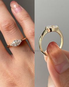 two different views of a woman's engagement ring