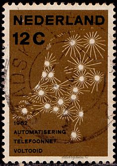 a stamp with fireworks on it and the words nederland 12c written in white