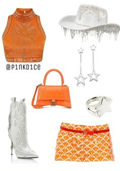 Preformance Outfits Polyvore, Orange Stage Outfit, Texan Outfit, Coachella Outfit Aesthetic, Orange Fits, Preformance Outfits, Clueless Outfits, Kpop Fashion Outfits, Performance Outfit