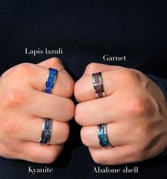 Steel inlay rings made to order. Please choose your size, choice of gem/stone inlay. Inlay Rings, Stone Inlay, Gem Stone, Band Rings, Jewelry Rings, Gems, Gemstones, Etsy Uk, Ring