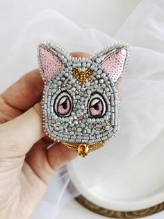 Cute Handmade Brooches As Gifts, Cute Handmade Brooches For Gifts, Silver Beaded Brooches As Gifts, Cute Handmade Pins As Gifts, Cute Handmade Pins For Gifts, Sailor Moon Brooch, Leather Brooch, Japanese Beads, Anime Jewelry