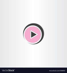 a pink and black play button on a white background with a gray circle in the middle