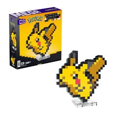 a box with a lego model of a pikachu on it's side