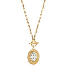 Oval Crystal Filigree Double Locket Necklace 30 Inches Double Photo, Gold Locket Necklace, Picture Locket, 1928 Jewelry, Vintage Inspired Jewelry, Toggle Necklace, Ruby Pendant, Figaro Chain, Photo Locket