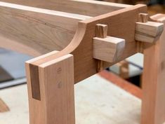 a close up view of a wooden bench