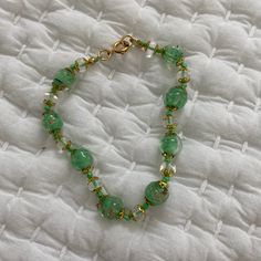 Green And Gold Aren’t My Colors. Never Worn, Nothing Wrong With It. Elegant Green Beaded Bracelets With Large Beads, Elegant Green Glass Beaded Bracelets, Green Beaded Bracelets With Large Beads For Party, Green Large Beaded Party Bracelets, Handmade Green Crystal Bracelet For Party, Gold Bead Bracelet, My Colors, Gold Bead Bracelets, Green Gold