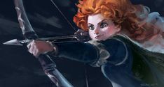 a drawing of a redheaded woman holding a bow and arrow