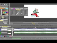 an animated character is shown on the screen in front of some sound mixing equipment,