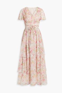 Floral Dresses Modest, Pastel Pink Clothes, Modern Blouse Designs, Pastel Maxi Dresses, Georgette Maxi Dress, Maxi Dress With Belt, Floral Long Dress, Maxi Floral Dress, Floral Chiffon Maxi Dress