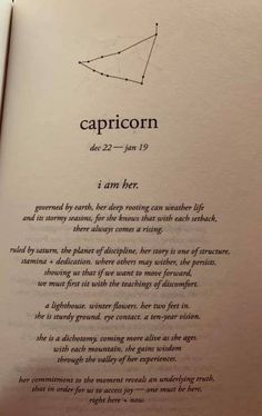 an open book with the words capricorn written on it