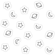 the outer planets and stars stickers are shown in black on a white paper background