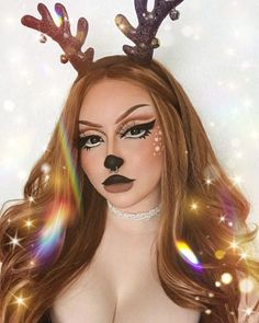 Christmas Work Makeup, Ugly Sweater Makeup Ideas, 12 Days Of Christmas Makeup Looks, Christmas Rhinestone Makeup, Xmas Makeup Ideas, Reindeer Eye Makeup, Christmas Character Makeup, Christmas Makeup Looks Black Women