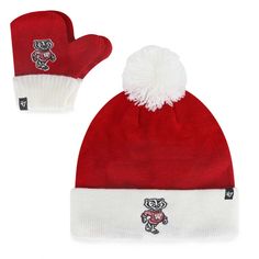 Keep your little one bundled up for Wisconsin Badgers game days with this '47 Bam Bam Cuffed Knit Hat and Mitten Set. This adorable set features a cuffed knit hat with a playful pom on top and matching mittens, all designed to keep your little fan warm and cozy. The embroidered graphics on the hat cuff and mittens add a touch of team spirit to their winter wardrobe. Wisconsin Badgers, 47 Brand, Knit Hat, Team Spirit, Winter Wardrobe, Badger, All Design, Warm And Cozy, Wisconsin