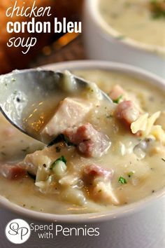 a spoonful of chicken cordon bleu soup