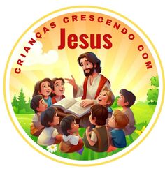 the jesus is reading to children in front of an orange circle that says, cramas