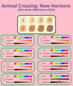 an animal crossing new horizon chart with numbers and colors on the top, below it