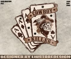 the cowboy killer logo with four playing cards