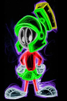 a drawing of a cartoon character in neon colors