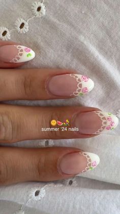 🩰🎀 Floral French Tip Almond Nails, Love Shack Fancy Nail Ideas, Floral Nails French Tip, Pink And White Floral Nails, White French Tip Flower Nails, Light Pink Floral Nails, Light Pink Flower Nails, Nails Flower French Tip, Mail Inspo Almond