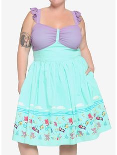 Her Universe Disney The Little Mermaid Retro Dress Plus Size Life Is The Bubbles, Little Mermaid Dresses, Plus Size Disney, Disney The Little Mermaid, Disney Bound Outfits, Her Universe, Chiffon Overlay, Disney Dresses, Border Print