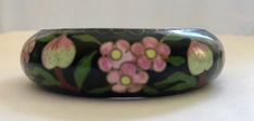 "This is a beautiful early Chinese export very wide cloisonne enamel bangle bracelet. handpainted Cobalt black Peonies and peach. hollow with a brass interior. black background with multi colored flowers. Brass. Art Deco Jewelry c1900 6/8\" Wide x 2 5/8 \" Internal Circumference. Weight 1.97 oz. Please examine the photos carefully, I take great effort to take quality photos of all angles and a picture is worth a thousand words. I guarantee the item to be as described. If you have any questions f Artistic Black Bracelets As A Gift, Artistic Black Bracelet As A Gift, Artistic Black Bracelet For Gift, Artistic Black Bracelets For Gifts, Black Enamel Bracelets For Gifts, Black Enamel Bracelets Gift, Black Enamel Bracelet Gift, Vintage Black Bangle As Gift, Vintage Black Hand Painted Jewelry