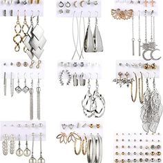 68 Pairs In 1 Pack: This Value Pack Comes With 68 Pairs Of Different Earrings, Adding A Beautiful Comprehensive Set To Your Earring Collection. Fashion Design: Each Pair Of The Earrings Is Carefully Selected From The Most Popular Earrings Favored By Customers. You Will Always Find A Perfect Pair For Whether Normal, Casual, Or Daily Occasions. Assorted Styles: The Fashion Earring Set Combines Most Of Stylish Dangle Earrings, Stud Earrings, Threader Earrings And Pearl Earrings, With Different Shap Statement Stud Earrings, Jewelry Organizer Stand, Pearl Earring Set, Popular Earrings, Types Of Earrings, Tassels Fashion, Earrings Pearl, Drop Dangle Earrings, Threader Earrings