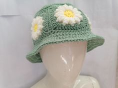 Cutest crocheted flower granny square bucket hat, completely customizable to your preference! Not too hot, same as any other hat and perfect for year round wear. We can custom made different color, please tell us which like you like,thanks Handmade White Crochet Bucket Hat, Trendy Handmade Green Crochet Hat, Casual Handmade Crochet Hat For Spring, Casual Crochet Hat With Granny Square, Casual Granny Square Crochet Beanie, Cute Crochet Bucket Hat For Spring, Green Crochet Bohemian Bucket Hat, Green Crochet Bucket Hat One Size, Cute Handmade Green Crochet Hat