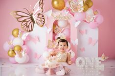 Butterfly Arches Photography Backdrop - Pink, White, Gold, Shimmer, Spring, Easter, Balloons, Flowers, Floral, Monarch Wings Butterflies One by PhotoPropFloorsDrops on Etsy Easter Balloons, Balloons Flowers, Coloured Icing, Smash Cake Girl, Shoot Poses, Smash Cake Photoshoot, Butterfly Theme, Printed Backdrops