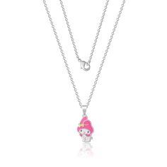 Introducing officially licensed Hello Kitty jewelry, featuring charming necklace options. These pendant necklaces showcase a choice of silver or gold chains, adorned with either an adorable Hello Kitty pendant or a pendant featuring Hello Kitty and Friends characters like Tuxedo Sam. The pendants are crafted with colorful enamel plating and are further enhanced with a single glistening crystal, adding a subtle touch of sparkle to the design. Secured with a lobster clasp closure, the 18-inch chai Playful Silver Charm Necklaces, Cute Silver Charm Necklaces With Lobster Clasp, Playful Adjustable Silver Necklace, Playful Adjustable Silver Charm Necklace, Cute Silver Hypoallergenic Necklace, Playful Silver Necklaces With Charms, Playful Silver Necklace For Birthday, Playful Silver Charm Necklace For Birthday, Cute Silver Necklace With Lobster Clasp