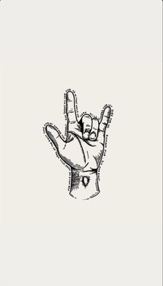 a black and white drawing of a hand with two fingers raised up in the air