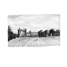 a black and white photo of an old castle