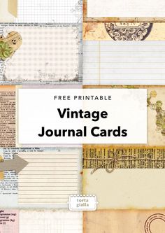 an image of vintage journal cards with the text free printable on top and bottom