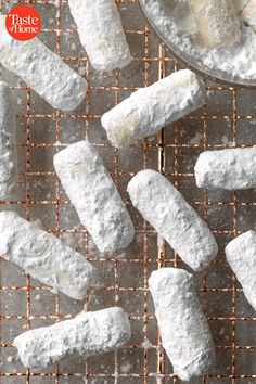 powdered sugar sticks on a cooling rack