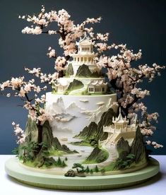 Asian Cake Decoration, Fantasy Cakes, Extreme Cakes, Birthday Cake Decorating Ideas, Japanese Cake, Vintage Birthday Cakes, Art Cake