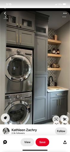 the app is showing an image of a washer and dryer in a kitchen