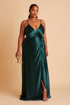 Cindy Plus Size Satin Bridesmaid Dress Emerald | Birdy Grey Plus Size Satin Dress, Emerald Bridesmaid Dress, Jewel Tone Bridesmaid, Emerald Bridesmaid, Emerald Green Bridesmaid Dresses, Cindy Dress, Emerald Bridesmaid Dresses, Bridesmaid Satin, Satin Gowns